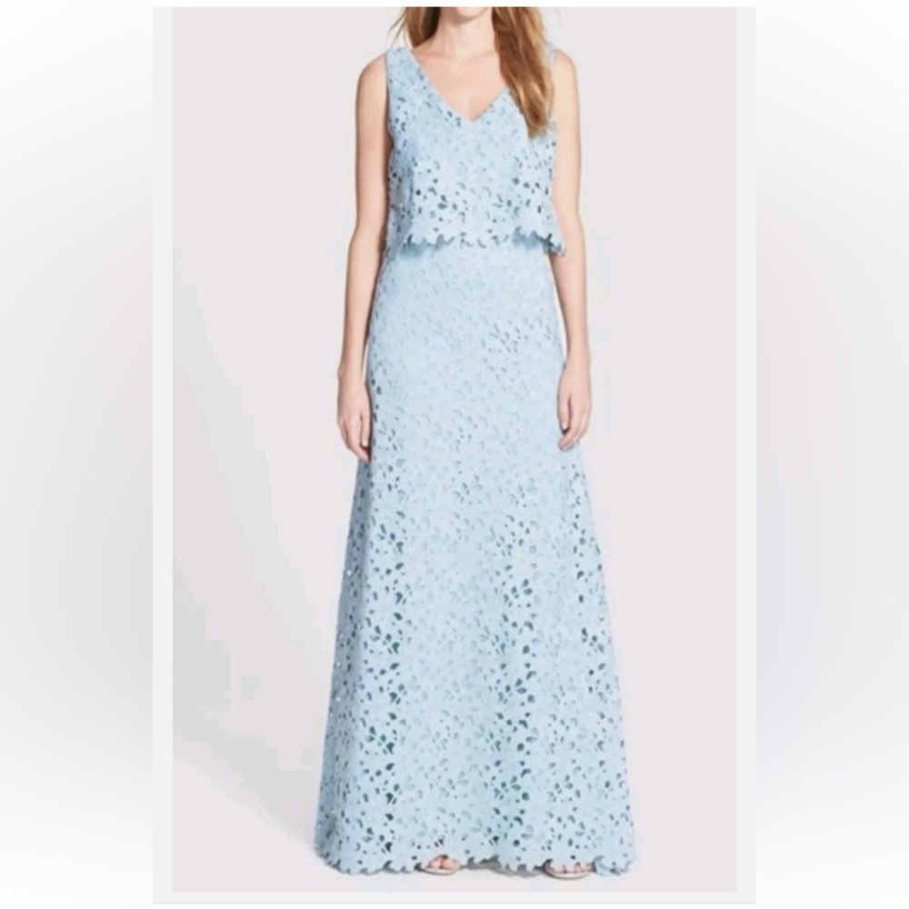 Vera Wang Blue Appliqué Lace Gown